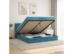 Vidaxl Cama Ottoman Com Colchão Azul Escuro 200 X 200 Cm Veludo