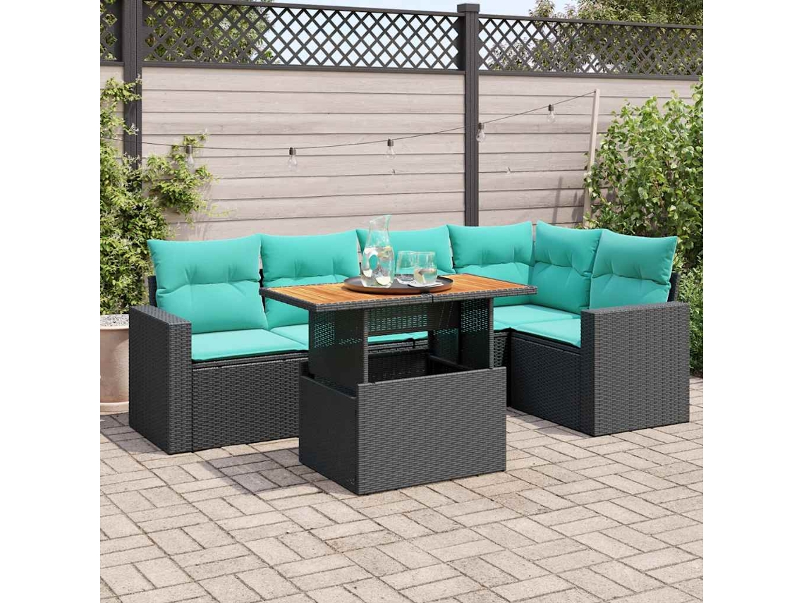 Vidaxl 6 Pcs Conjunto Sofás De Jardim C/ Almofadões Vime Pe Preto