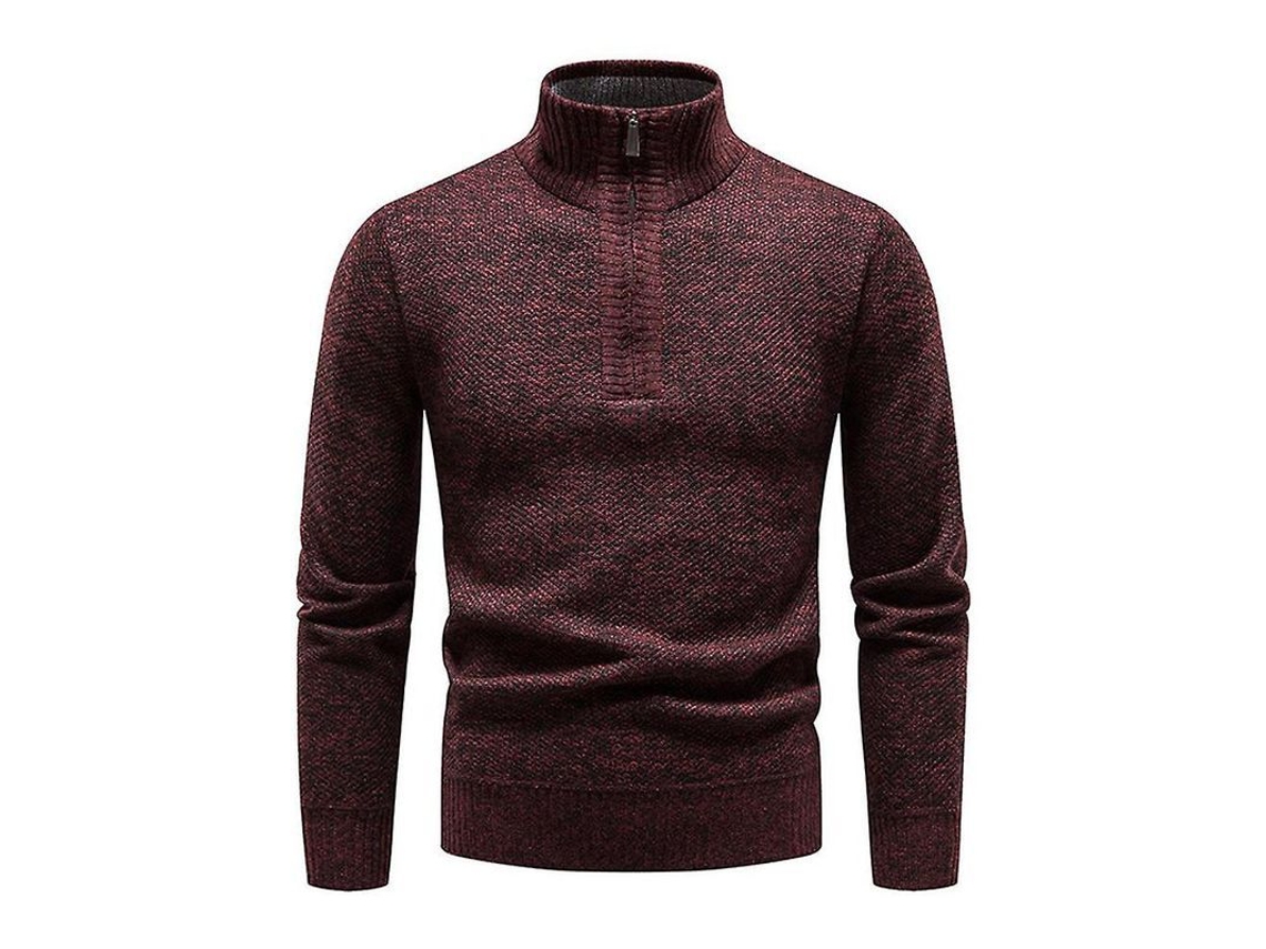 Suéter masculino de malha com zíper, gola alta, manga comprida, modelagem slim, modelo casual de inverno 2026.