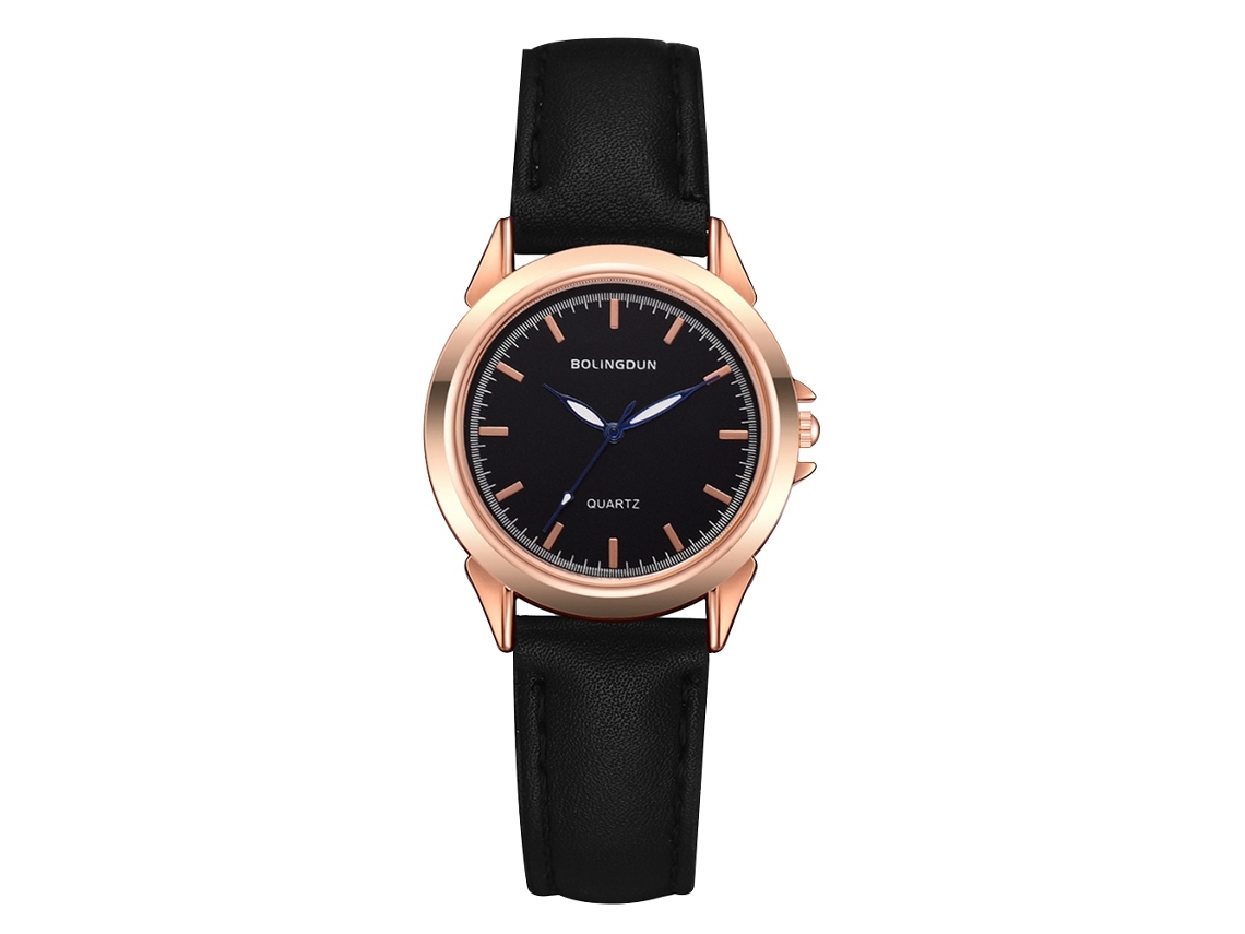 Relógio de negócios masculino e feminino, mostrador redondo, ponteiro azul, quartzo, ouro rosa, preto