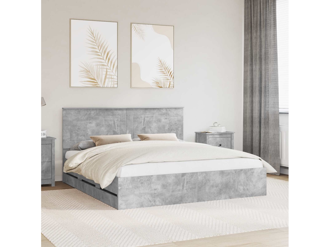 Vidaxl Estrutura Da Cama Cinzento 180 X 200 Cm Madeira De Engenharia