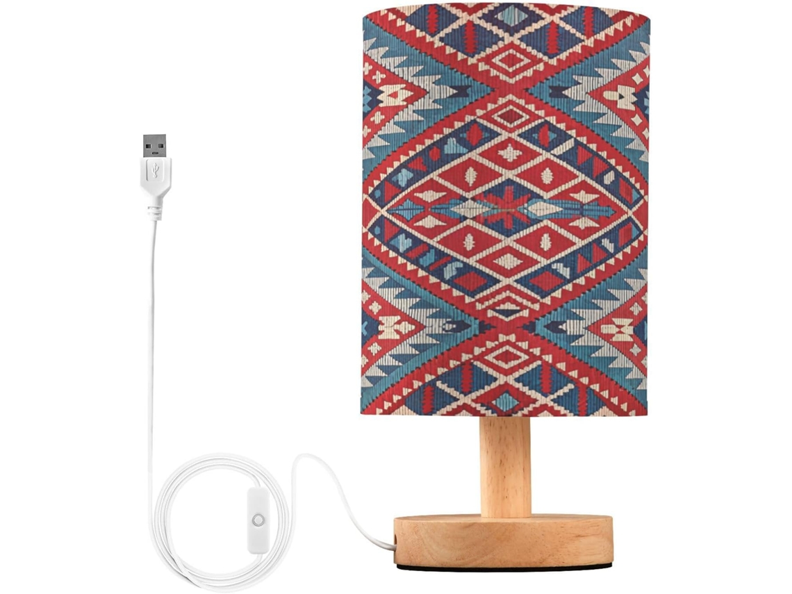 Abajur De Cabeceira Com Estampa Étnica Para Quarto, Portas De Carregegamento Usb C, Luminária De Mesa Cabeceira, Luminária