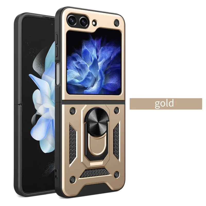 (dourado, Galaxy Z Flip5) Capa Protetora Resistente A Impactos Com Suporte De Anel E Aderência Antiderrapante.