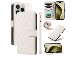 Capa Em Couro Pu Com Cordão Para Apple Iphone 16 Pro Max - Branco