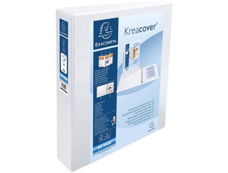 Dossier Kreacover® de 4 argolas em D de 50 mm, A4 Maxi, 460 folhas, Capas Personalizáveis, Lombada de Cartão com Polipropileno, Branco