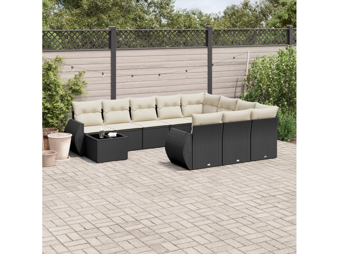Vidaxl 11 Pcs Conjunto Sofás De Jardim C/ Almofadões Vime Pe Preto