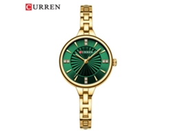 Relógio Feminino , Pulseira Casual Minimalista, Relógio Quartz com Pulseira de Aço Resistente À Água MDUG (cinta Dourada, Case Dourado e Face Verde)