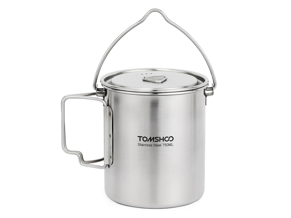 Caneca De Água Portátil De Aço Inoxidável De 750 Ml Com Tampa E Alça Dobrável Para Acampamento Ao Ar Livre E Cozinha Brilvibera