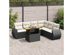 Vidaxl 7 Pcs Conjunto De Sofás P/ Jardim C/ Almofadões Vime Pe Preto