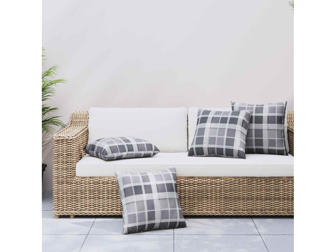 Vidaxl Almofada De Exterior 4 Unid. Tecido Xadrez Cinza 60 X 60 Cm
