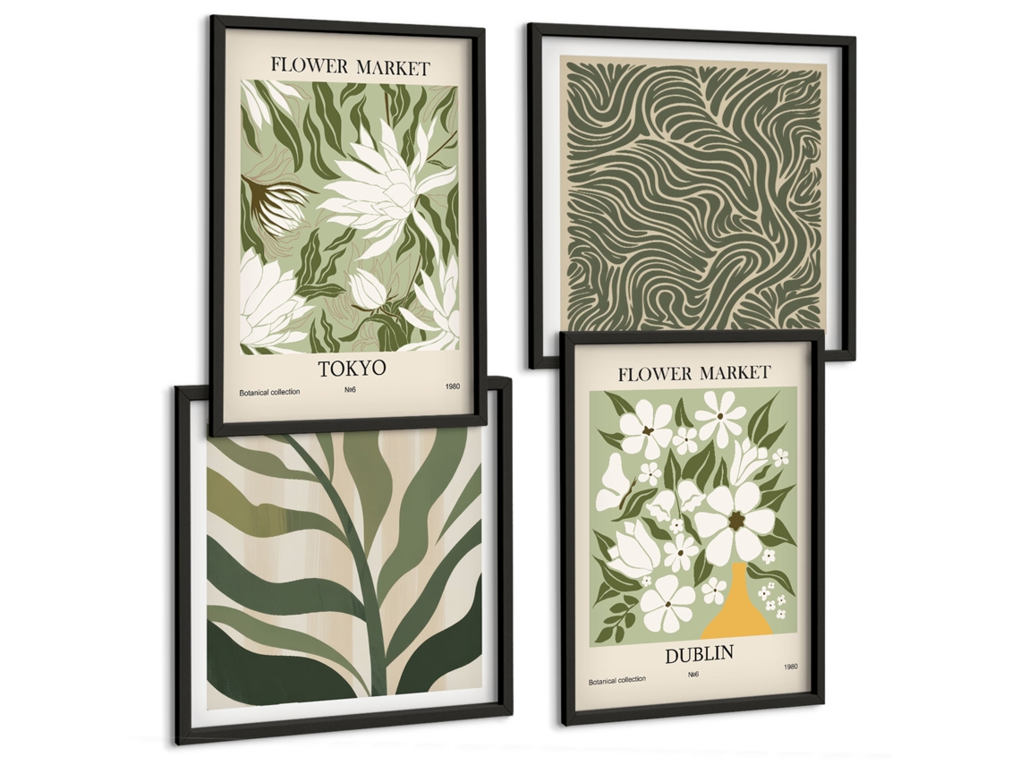 Composição De Quadros Motivos Vegetais Modernos Espelharte (4 Peças)