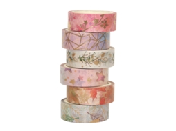 Fita Adesiva Washi, 6 Rolos, Decorativa, Ideal Scrapbooking E Impressão