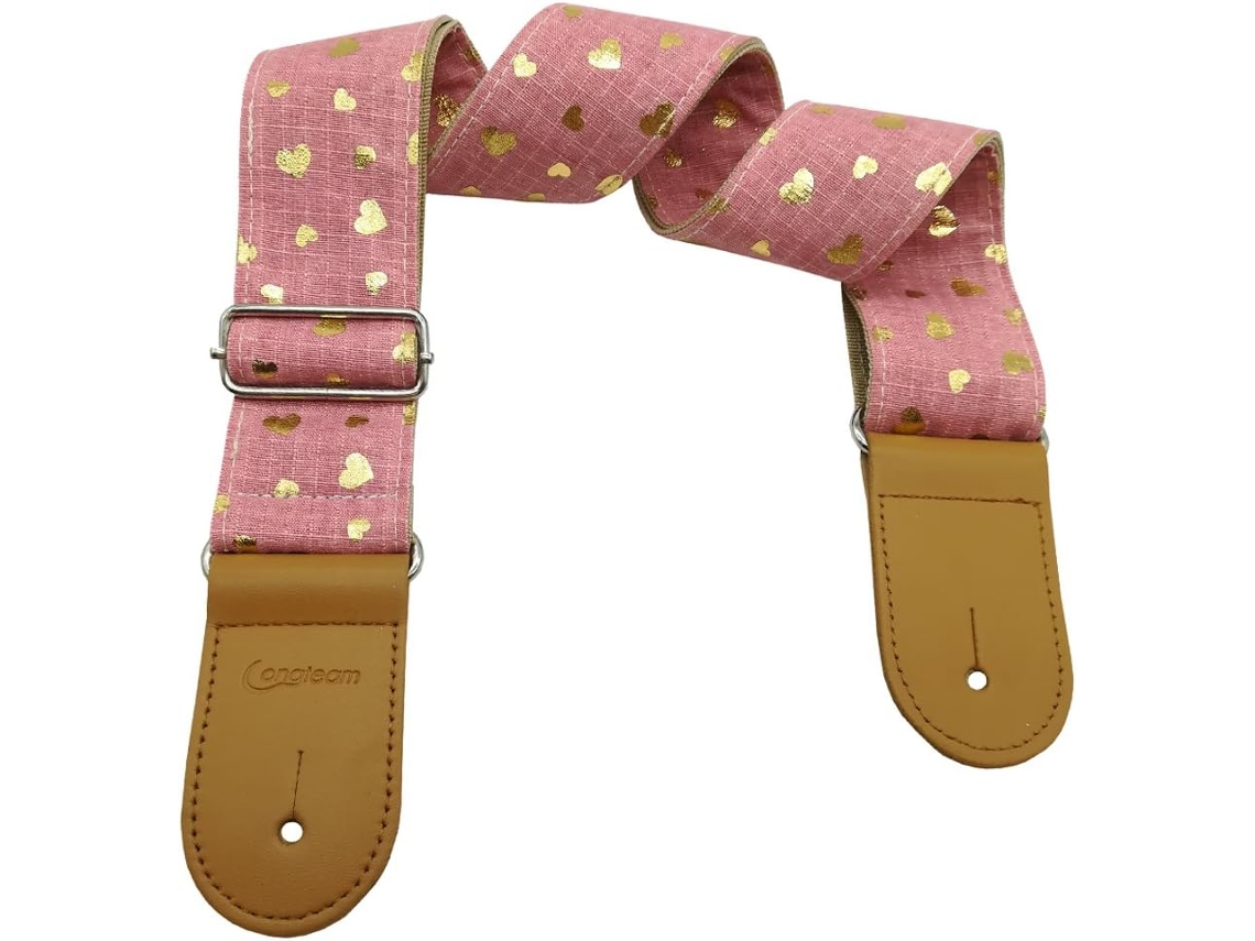 Correia para Guitarra Feminina, Alça Rosa de Algodão com Estampa de Coração, para Guitarra Elétrica, Violão, Baixo e Outros AQUAFORGE