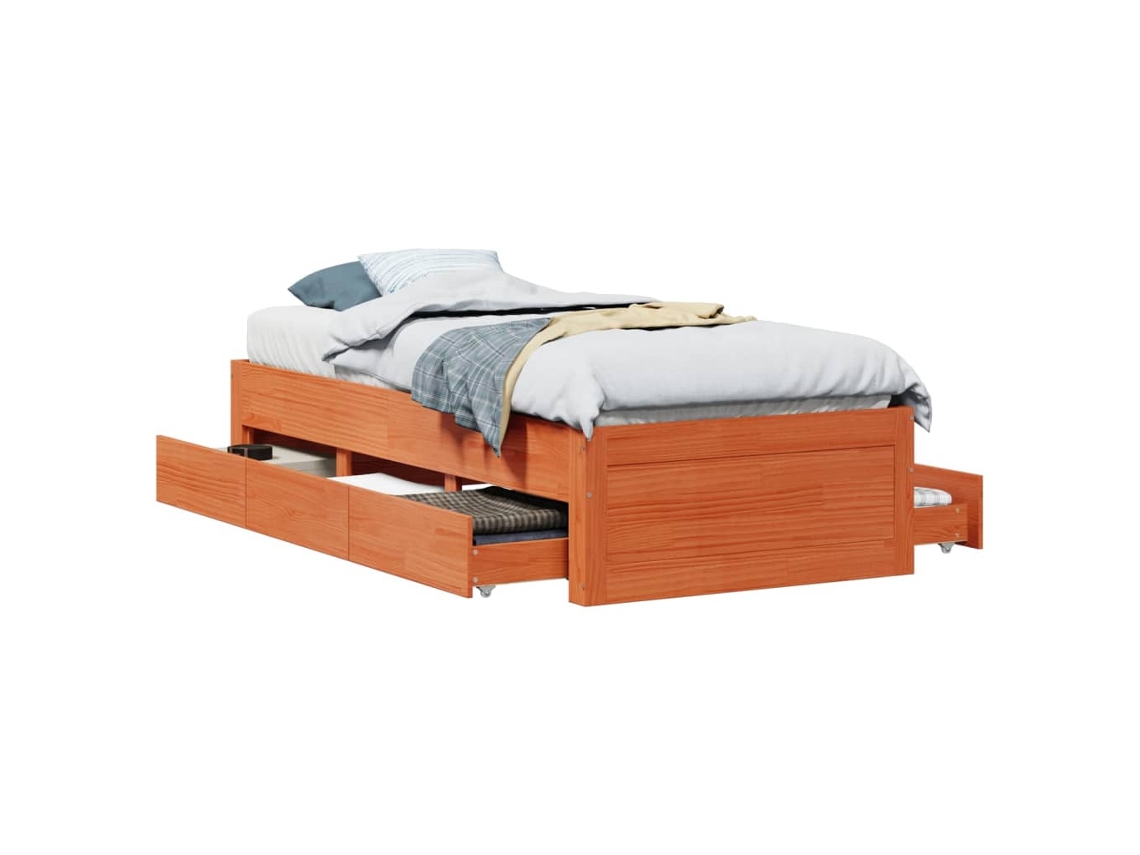 Cama Sem Colchão MAISON EXCLUSIVE com Gavetas em Madeira Pinho Maciça Castanho Mel