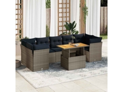 Vidaxl 8 Pcs Conjunto Sofás De Jardim Com Almofadões Vime Cinzento