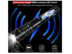 Lanterna de Led Recarregável,YIZHOOD Lantern-0111 Lanterna com Bateria de 2000Mah 18650 5 Modos de Iluminação Ipx4 À Prova D'Água Preto YIZHOOD