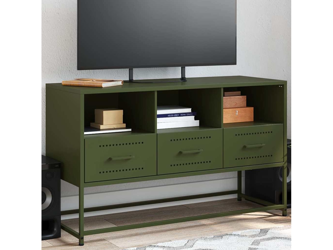 Vidaxl Móvel de Tv 100,5x39x60,5 Aço Verde Azeitona