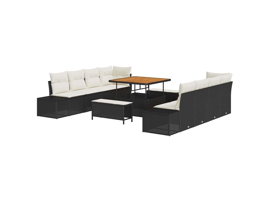 Conjunto De Sofá De Jardim Vidaxl Preto Vime Pe (264 X 62 X 85 Cm)