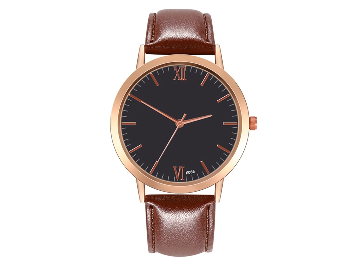 Reloj De Cuarzo Con Correa De Cuero Pu Fashion Dial Redondo Pulsera Café Oscuro