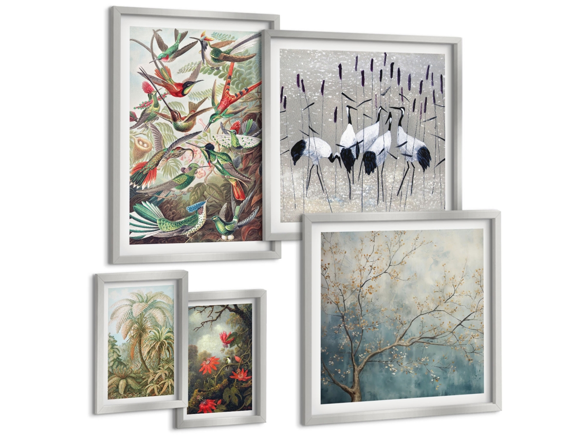 Conjunto De Pinturas Pássaros Tropicais Vintage Espelharte (5 Peças)