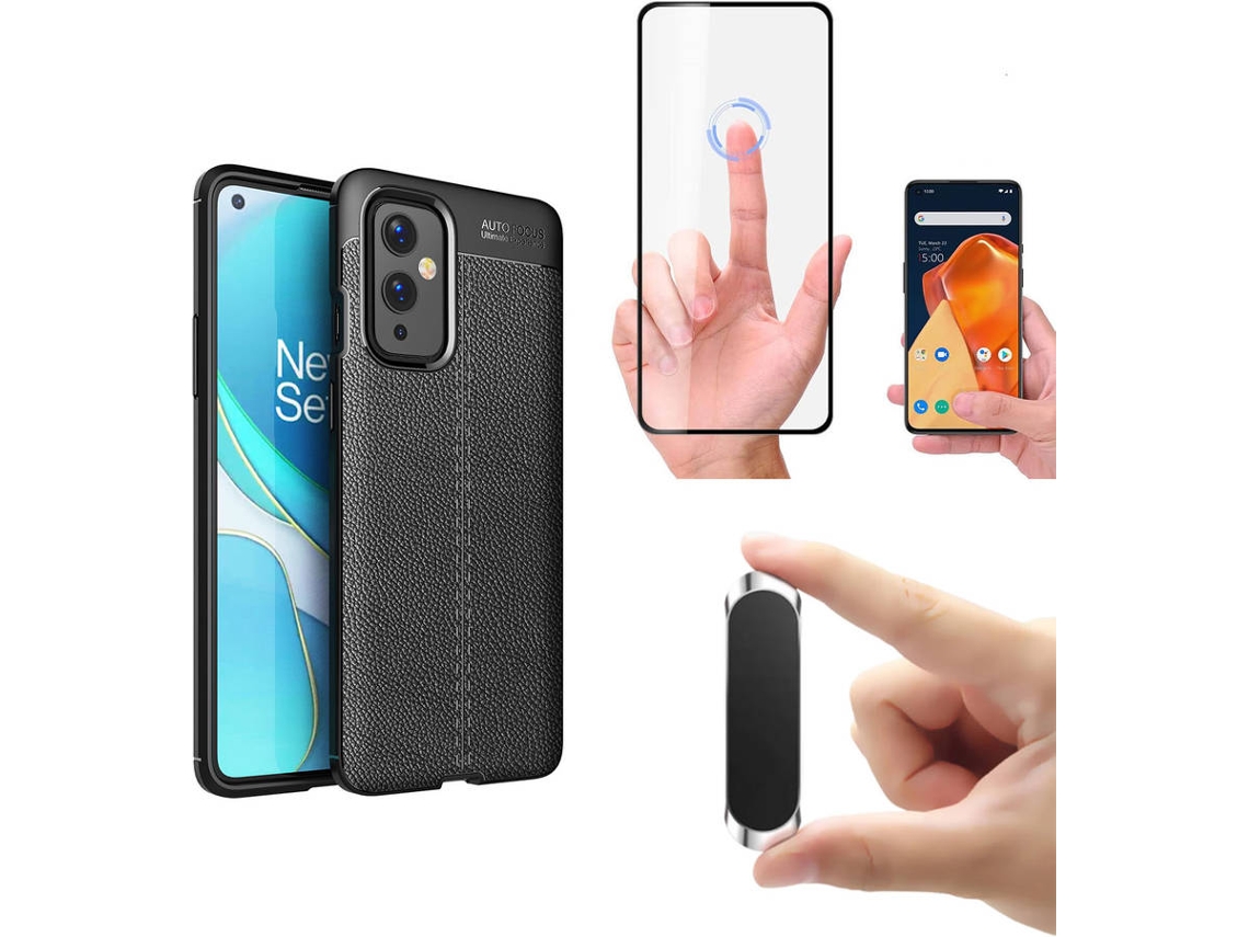 Kit Capa, Película e Suporte Magnético OnePlus 9 Rugged Leather Preto
