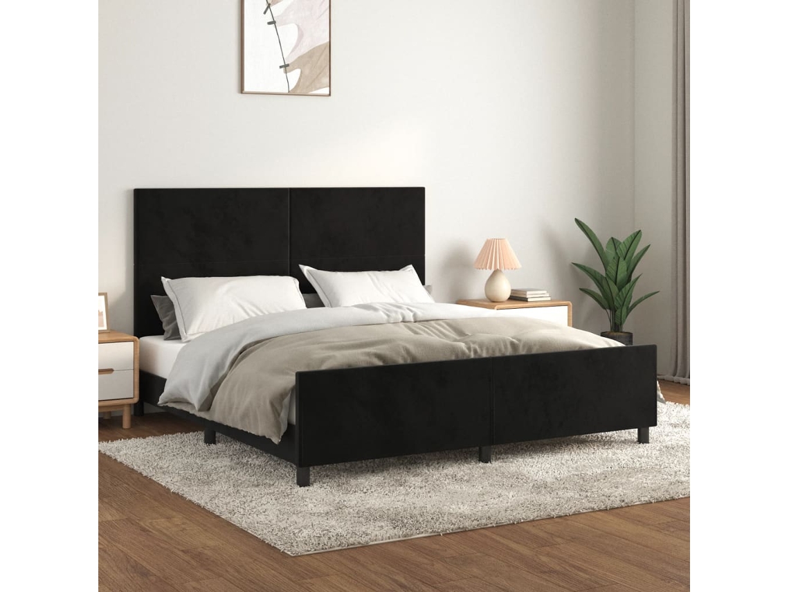 Vidaxl Estrutura de Cama C/ Cabeceira 180x200 Cm Veludo Preto
