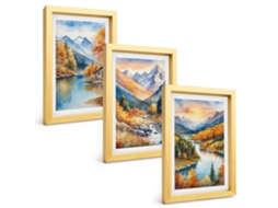 Composição De Quadros Paisagem De Montanha Com Rio No Outono Espelharte (3 Peças 20x30 Cm)