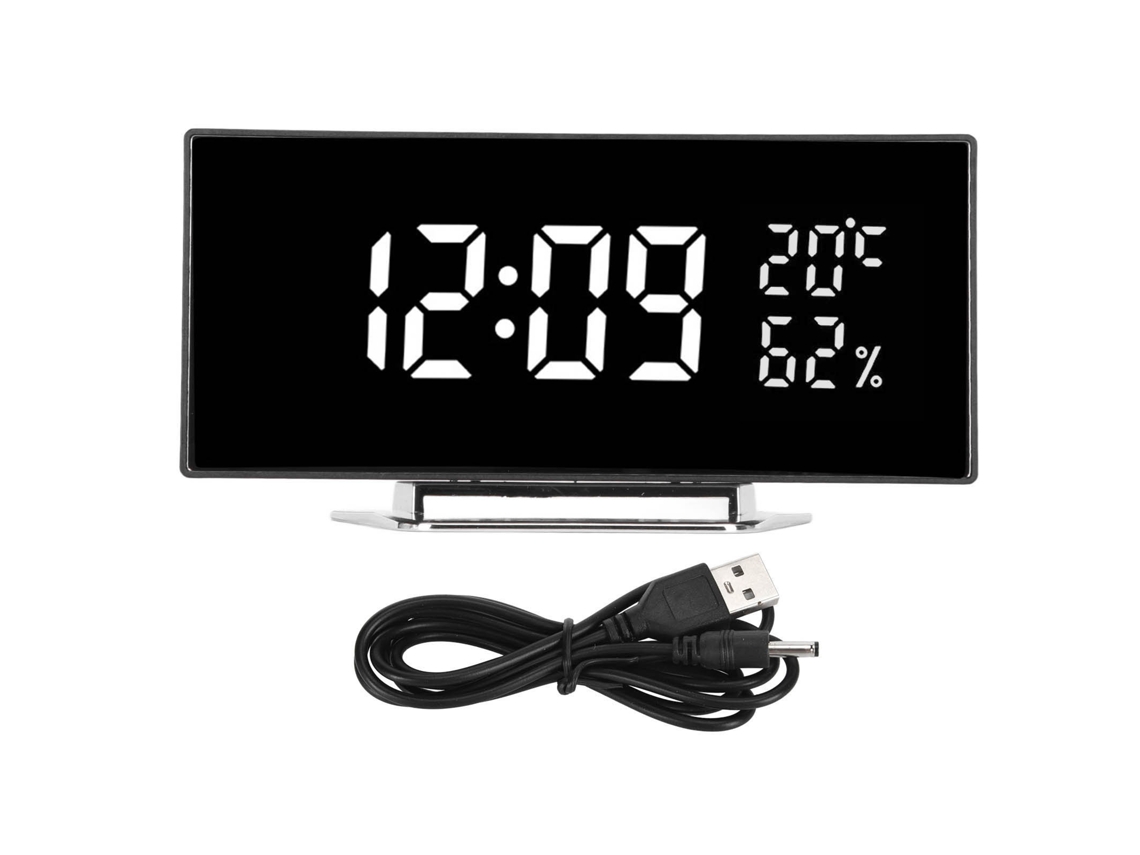 Reloj Digital Curvo Led Espejo Con Luz Blanca Y Display Temperatura Humedad