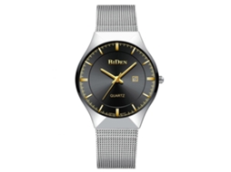 Reloj De Pulsera Hombre Biden Ultradelgado Correa De Malla Resistente Al Agua Cuarzo (dial Negro)