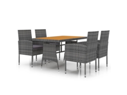 Conjunto 5 de jantar para exterior VIDAXL vime PE cinzento