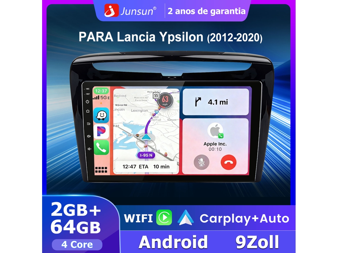 Rádio Multimédia Junsun Android Versão Mais Recente Wifi Gps Para Lancia Ypsilon 2012-2020 64gb Bt 4 Núcleos