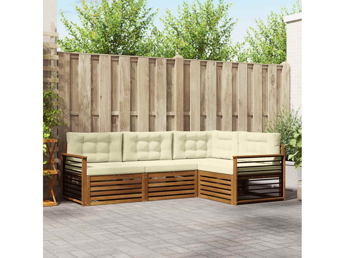 Vidaxl Conjunto De Sofás Para Exterior 4 Unid. Natural E Creme
