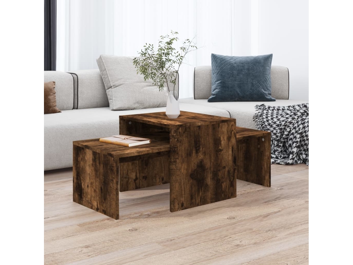 Vidaxl Conjunto Mesas Centro 100x48x40 Cm Derivados Madeira Cor Fumado