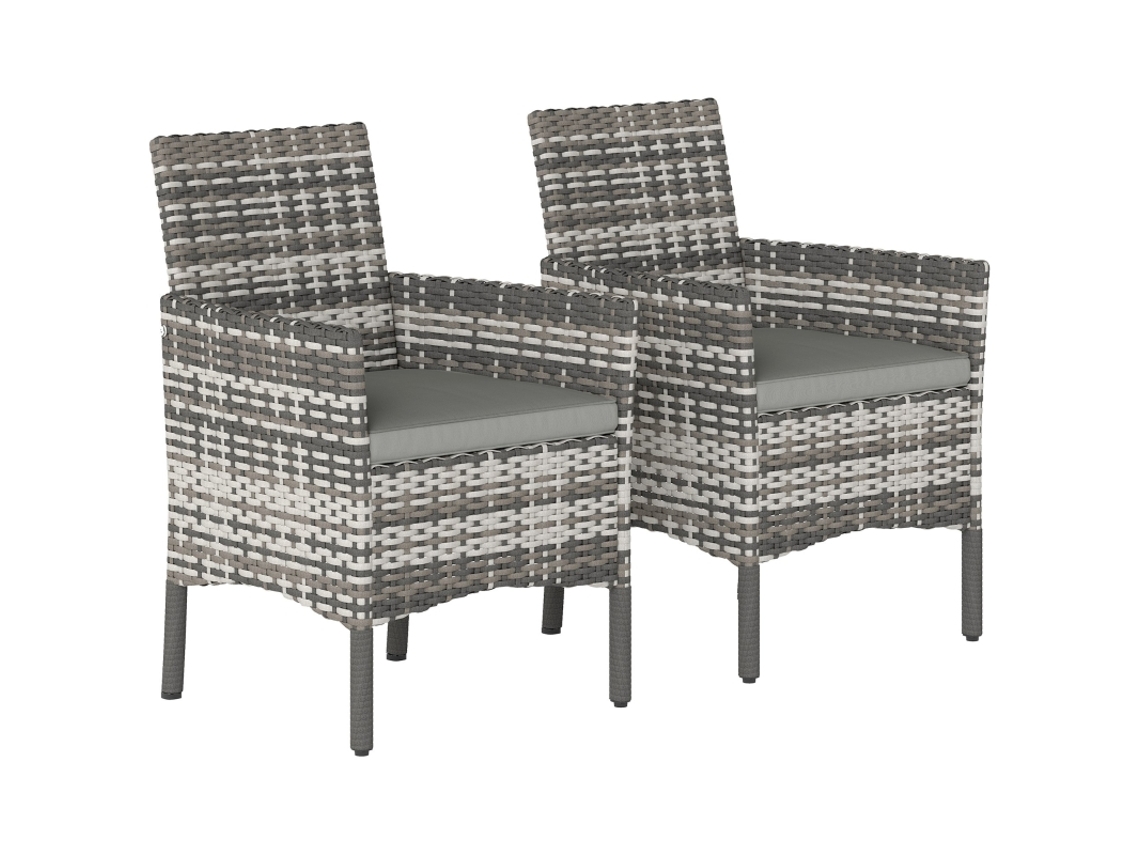 Conjunto de 2 cadeiras de jardim, polirratã, braços, almofadas, aço cinza. VELTRIX