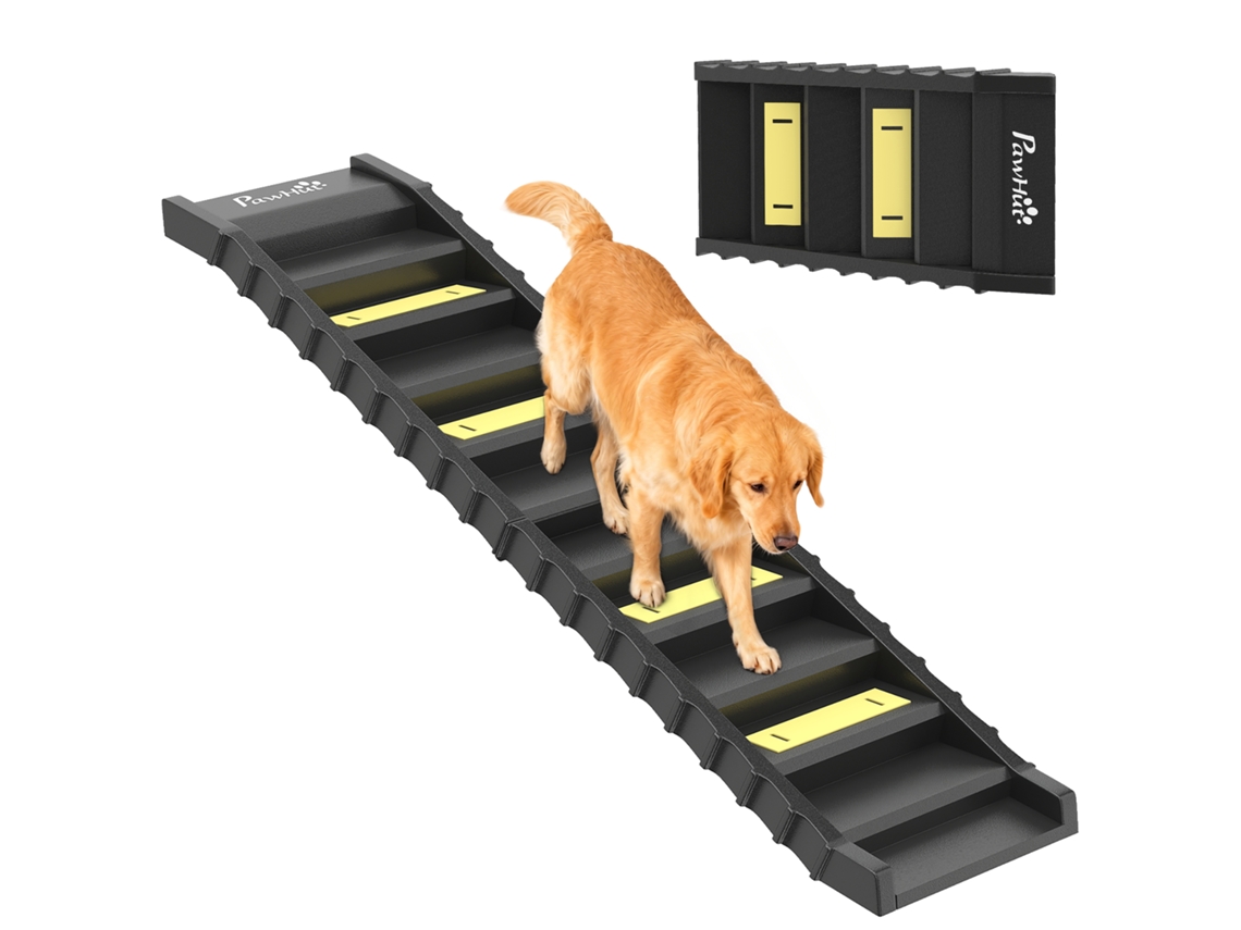 Rampa para Cães Dobrável 154 Cm com 10 Degraus Antideslizantes Suporta 68 Kg Preto S/MARCA