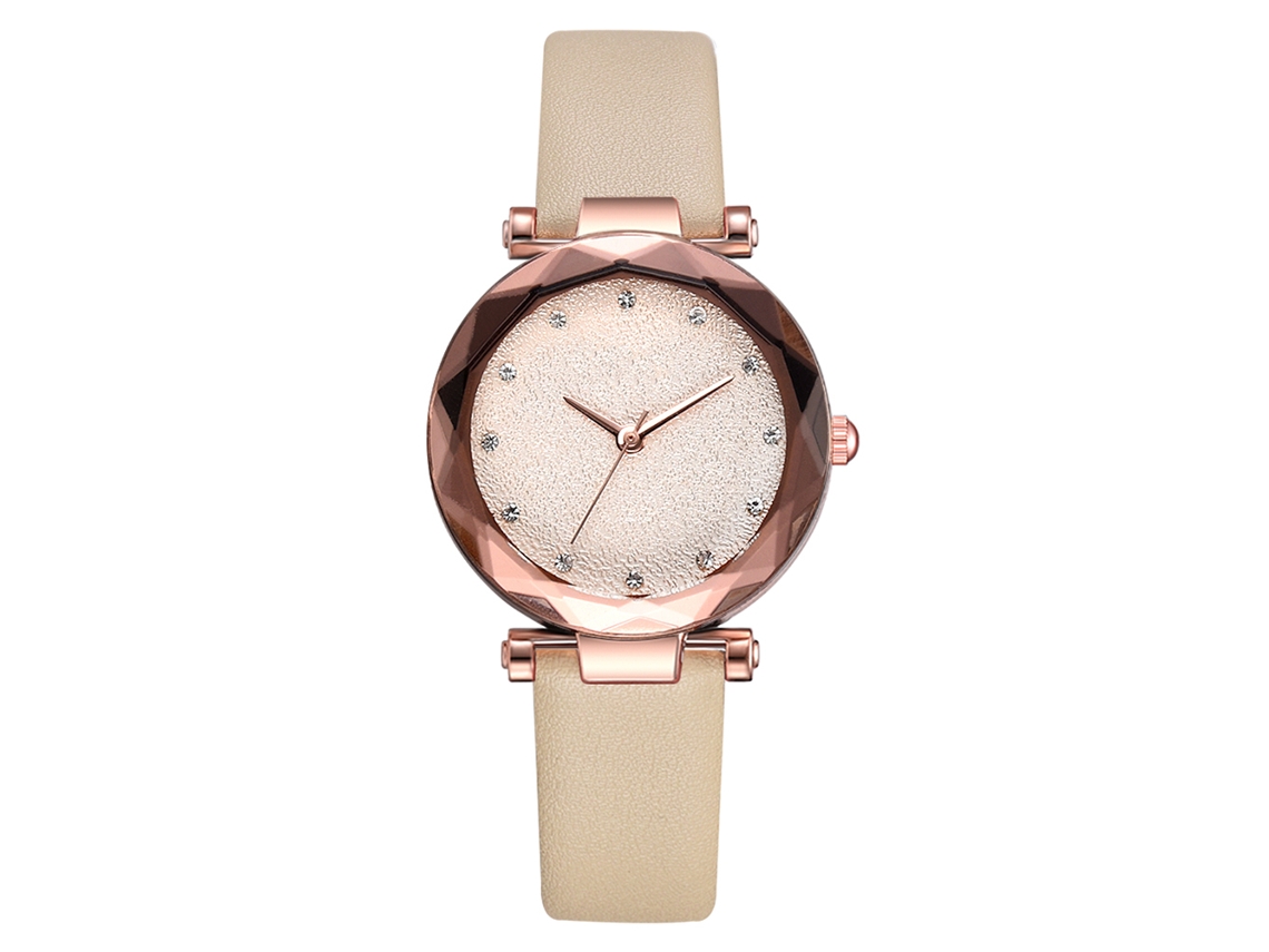 Relógio de Pulso Feminino Analógico com Pulseira Pu Estilo Fashion e Movimento de Quartzo (bege)