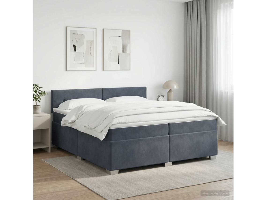Vidaxl Cama Box Spring Com Colchão Cinzento-escuro 200 X 200 Cm Veludo