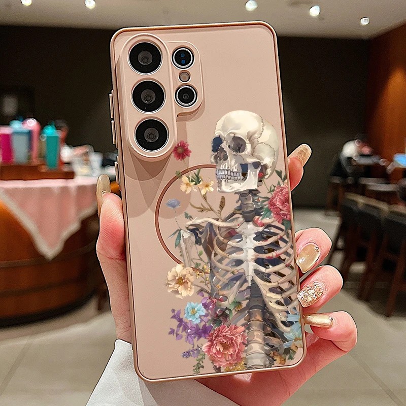 Capa Para Celular Galaxy A36 Com Estampa De Caveira Magnética (dourada)
