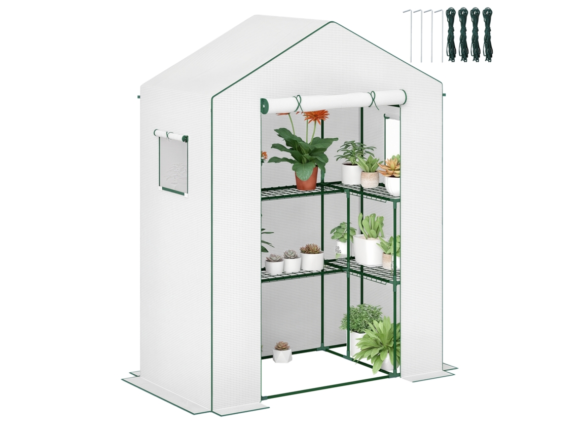 Estufa De Cm Jardim Com 1 Porta, 2 Janelas E Prateleiras Em Formato U Para Hortaliças, Plantas, Flores, Lona Pe 140x73x190
