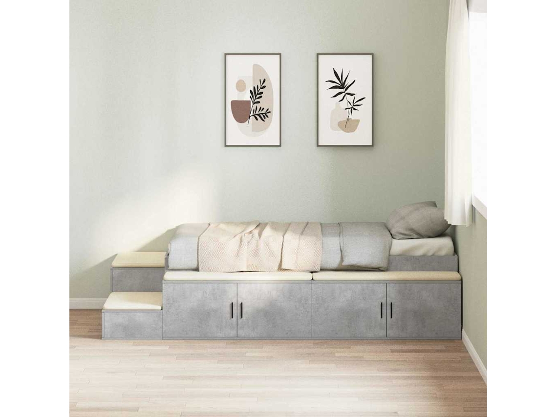 Vidaxl Estrado De Cama Com Arrumação Cinzento 75 Cm Madeira Processada