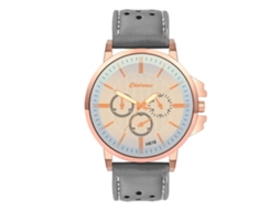 Reloj De Pulsera Unisex De Cuero Pu Casual Tres Ojos Oro Rosa+gris Para Hombre Y Mujer