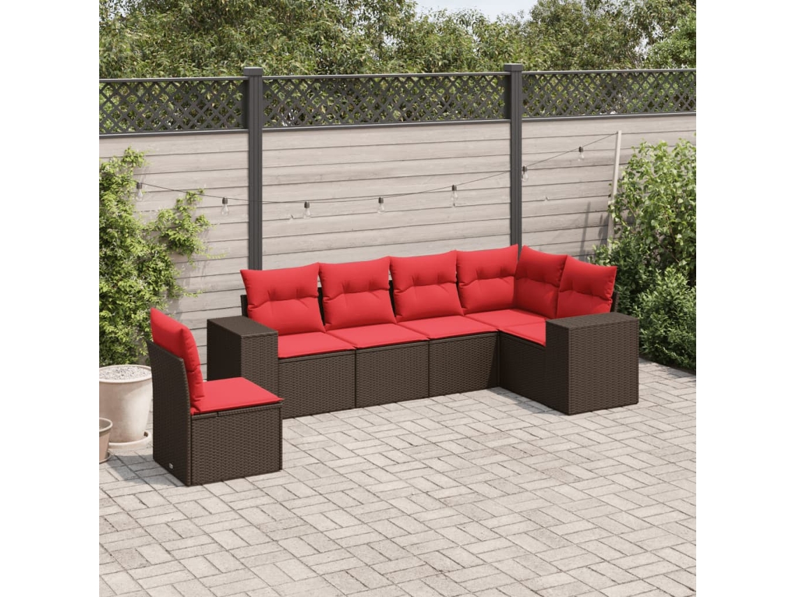 Vidaxl Conjunto De Sofá De Jardim Com 6 Peças E Almofadas Em Rattan Sintético Marrom