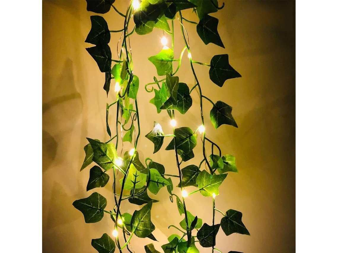 Cordão De Luzes Led Artificiais Com Plantas, Folhas Videira Verde,