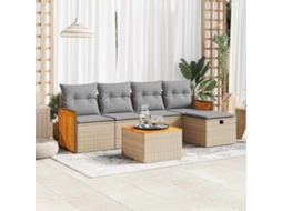 Vidaxl 6 Pcs Conjunto De Sofás P/ Jardim Com Almofadões Vime Pe Bege