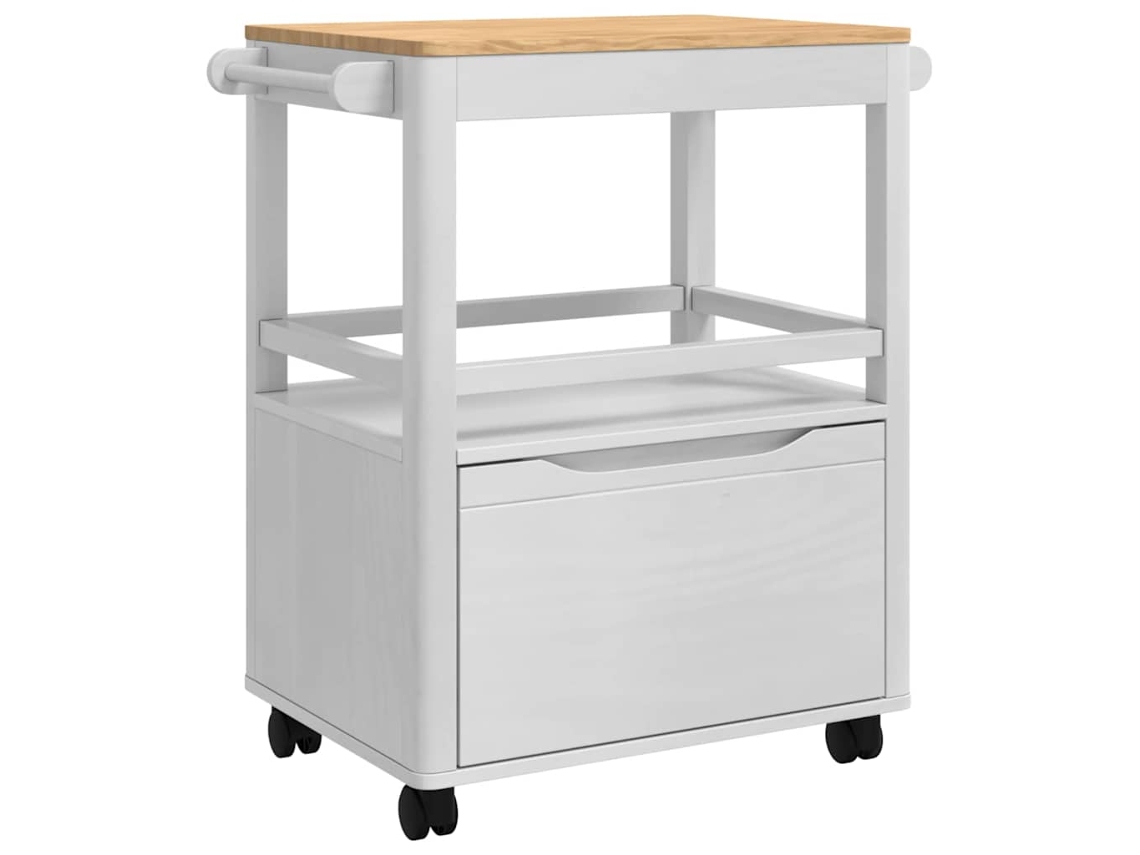 Conjunto 1 Carrinho De Cozinha Vidaxl Branco Madeira De Pinho Maciça (72,5 X 45 X 80 Cm)