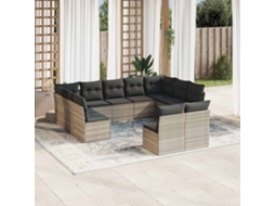 Vidaxl 11 Pcs Conjunto Sofás De Jardim C/ Almofadões Vime Pe Cinzento