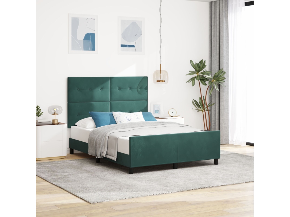 Cama De Casal Lovely Home Plástico Veludo Verde (140x190)