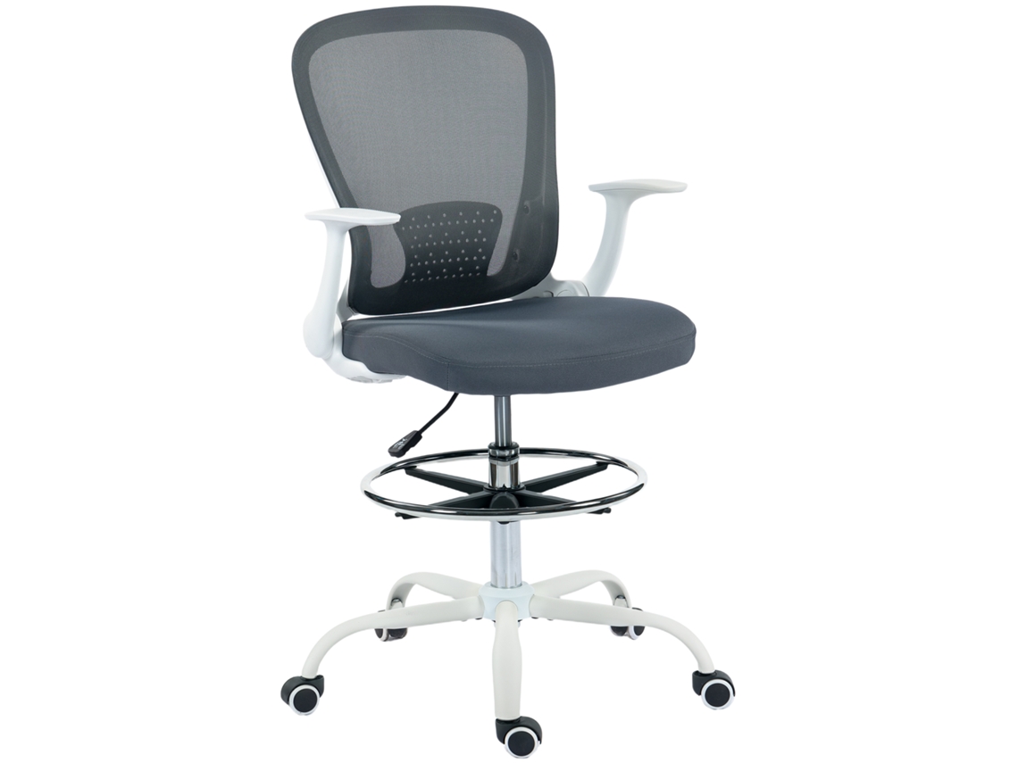 Cadeira De Escritório Ergonômica Com Apoio Para Os Pés Ajustável E Apoios De Braço Rebatíveis, Altura Ajustável, 59x62x99-119cm, Cinza