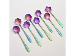 Conjunto De Colheres Em Aço Inox Com Formato De Flores 8 Unidades Em Cores Variadas