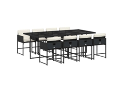 Conjunto de 9 Jantar para Jardim com Almofadões Vime Pe Preto MAISON EXCLUSIVE